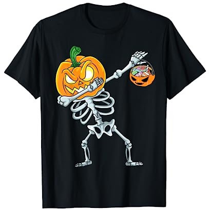 Halloween Niños Dabbing Esqueleto Calabaza Jack O Linterna Cara Camiseta