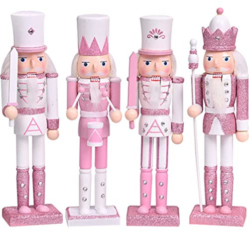 NUOBESTY 4 Stück Weihnachts-nussknacker Nussknacker-könig-Statue Rosa Nussknacker-Ornament Teenager-mädchen-Geschenke Nussknacker-soldatenpuppe Chefkoch Dekor Holz Nussbaum Kind Weihnachten