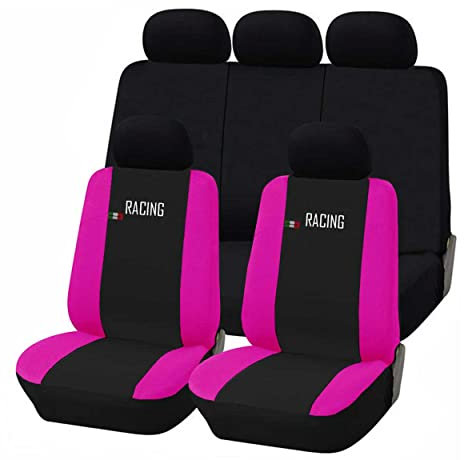 Susy Shop Coprisedili auto universali Made in Italy - Racing - schienali posteriori con 2 zip - airbag compatibili (Nero/Fucsia)