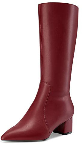 Castamere Donna Chunky Blocco Medio Tacco Heel a Punta Metà polpaccio Cerniera Stivali da Matrimonio Cute 5 CM Heels Borgogna Rosso 41 EU