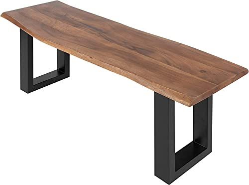 SAM Esszimmerbank 140x42 cm Quintus, Akazienholz massiv & nussbaumfarben, echte Baumkante, Baumkantenbank mit U-Gestell Schwarz, Sitzbank mit 26 mm Platte