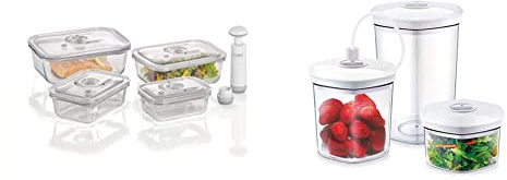 Caso VacuBoxx E-Set - 4 extrem stabile eckige Vakuumbehälter & Vakuumbehälter Set, Behälter bruch- und spülmaschinenfest,3 Vakuumbehälter für druckempfindliche und flüssige Lebensmittel