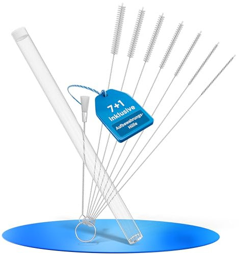 LOBENSWERK Reinigungsbürsten Set weiß [XXL - 25cm] mit 7 Bürsten und 1 Pinsel - Für kleine Zwischenräume, Milchschlauchbürste, Strohhalm Bürste + Aufbewahrungshülle