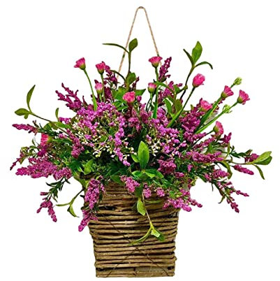 Pink Berry Wildflower Door Hanger Basket Wreath Spring Wreaths For Front Door Welcome Sign Front Door Decoration Spring Hanging Ornament Artificial Flowers Spring Wreath Spring Front Door