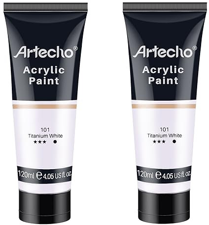 Artecho Peinture Acrylique 2x120ml Blanc, Acrylic Paint, Peinture pour Toile, Tissu, Bois, Roche, Papier, Verre.