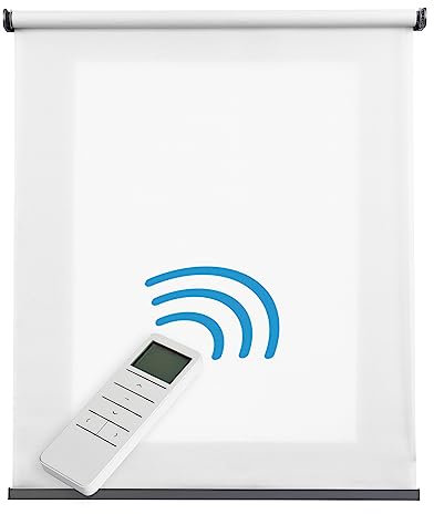 Store motorisé Tamisant Plus, Store Enrouleur Haut de Gamme, Moteur et Commande. Finitions métalliques. Stores motorisés automatiques avec Batterie. Store Aspect Textile STORESDECO | Blanc, 160x250cm