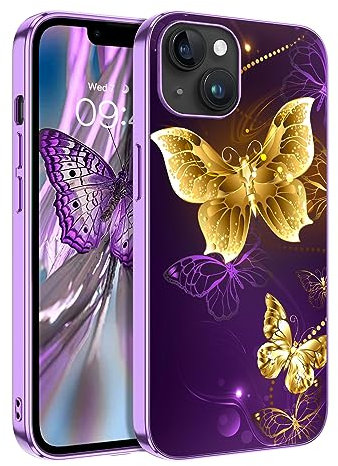 GUAGUA Handyhülle für iPhone 13 Hülle mit Schmetterling Muster Leuchtet im Dunkeln Weich TPU Kameraschutz Silikonhülle Anti-Scratch Stoßfeste Schutzhülle Phone Case für iPhone 13 (6,1''), Lila