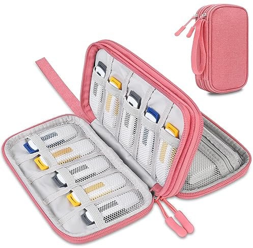 Lacdo USB-Flash-Laufwerk-Gehäuse, USB-Stick-Halter Hülle Organizer Tragbare Elektronische Zubehör Aufbewahrungstasche für San Disk/SamData/Samsung Jump Drive Memory Stick, Kabel, Rosa
