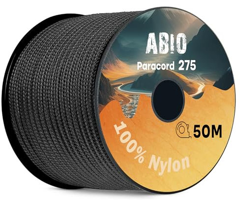 Abio Paracord 275 - 2,2 mm - 50 m - Corde en nylon pour bracelets, haubans, corde à linge, corde à linge, corde de maçon, corde de tente pour filet de survie militaire, équipement de survie,