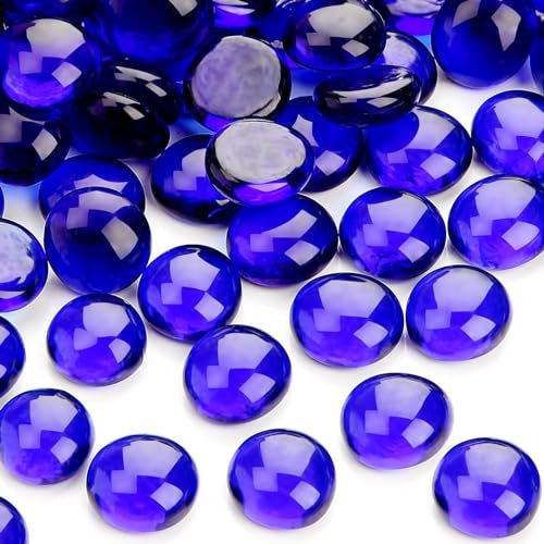 VorentXia 200 Pièces Billes Plates Verre Bleu Foncé Pierres Décoratives 900g Cristaux Décoratifs Billes Forme Comptes en Marbre pour le Jardin d'aménagement Paysager de l'aquarium