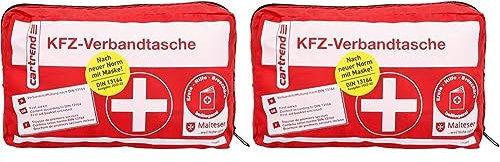 cartrend Verbandtasche Classic mit Malteser Erste-Hilfe-Sofortmaßnahmen, DIN 13164, rot, 2er Packung