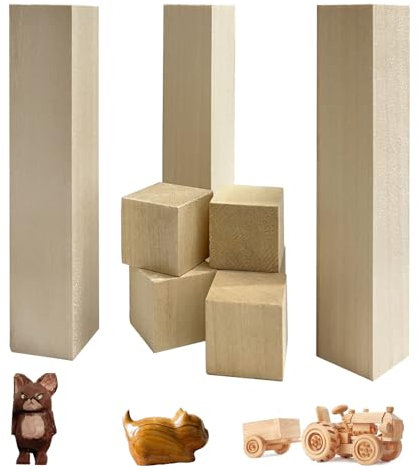 8Pcs Basswood Carving Blocks, 2 Size Smooth Unfinished Wood Blocks,DIY Wood Carving Kit,Shaping,Painting Creative Wood Art Craft,Natural Whittling Blocks for Carving Beginners and Professional