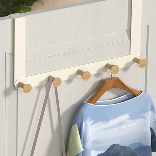 GmeDhc Perchero de puerta para colgar con 5 ganchos de madera para dormitorio, perchero puerta para abrigos, albornoces, Toallas, Bolsos, bufandas, Para puertas de hasta 4,5 cm de grosor