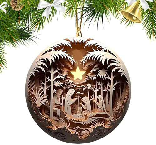 Presepe Ornamentale – Presepe di Gesù – Ciondolo in Acrilico da Appendere – Presepe in Legno – Decorazione per presepe in Legno