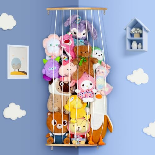 Stuffed Animal Storage Toy Storage Organizer - Stuffed Animal Holder for 𝐊𝐢𝐝𝐬 room for Plushie Toys with Adjustable Length Large Plush Toys for 𝐍𝐮𝐫𝐬𝐞𝐫𝐲 Play Room Bedroom 𝐊𝐢𝐝 Room