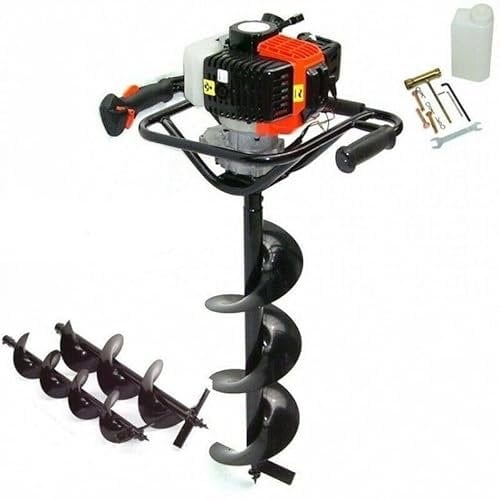 ClaShop Mototrivella a scoppio 62cc 5,2CV con 3 punte Ø100mm, 150mm, 200mm + prolunga Miscela Benzina:Olio DEMON Trivella Trivellatrice da giardino Motore