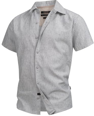 Indicode Herren INGiulionus Kurzarm-Hemd aus Baumwoll-Leinen Mischung | Herrenhemd Männerhemd Dk Denim, XXL