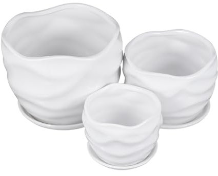 POPETPOP 3 Pièces Pot de Fleurs en céramique jardinières marmite Blanche Mini-Pots de Plantes Bol de jardinière Pot pour Cactus Pot Cactus Cache-Pot en céramique Pot de Jardin Grande bonsaï