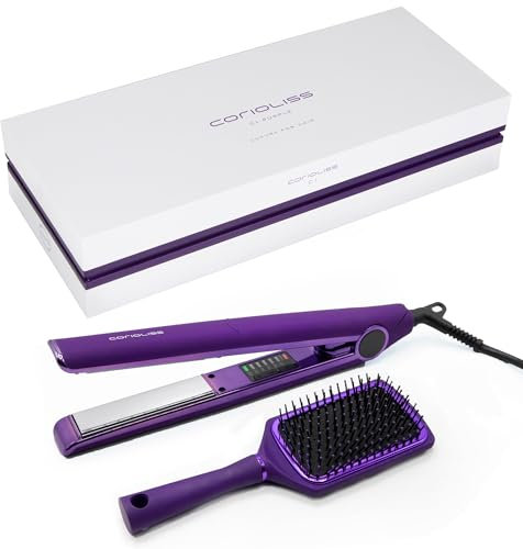 Corioliss C1 | Kit Plancha del pelo Profesional y Padle | Placas de titanio | Alisado y Ondas | Temperatura ajustable 120º-235º | Calentamiento 20 seg |funda de Viaje | Purple