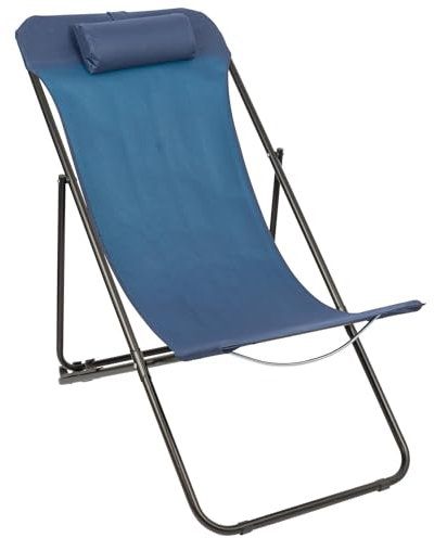 Harbour Housewares 1x Matt-Schwarz/Navy Blau Klappbarer Liegestuhl aus Metall - Adulten Liegend Garten Camping Strand Sonnenliege Liege Bett Stühle
