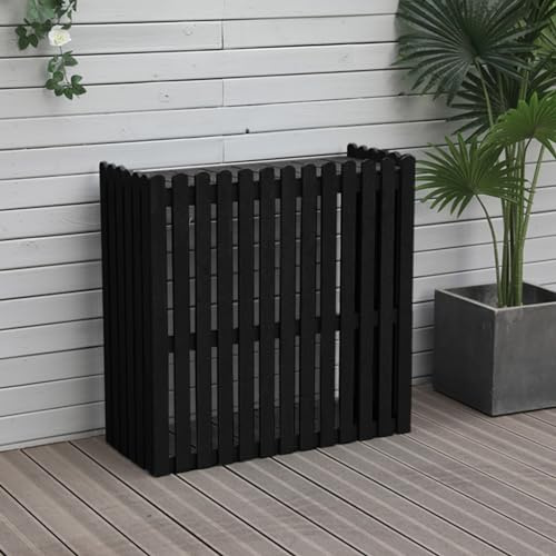 YVYKFZD Klimaanlage Abdeckung, Holz Klimaanlage Cover für Außengeräte, freistehende Sichtschutz Klimaanlagen Zaun den Außenbereich, Lamellen Abdeckung Für Klimaanlage Blumenständer (Color : Nero, SI