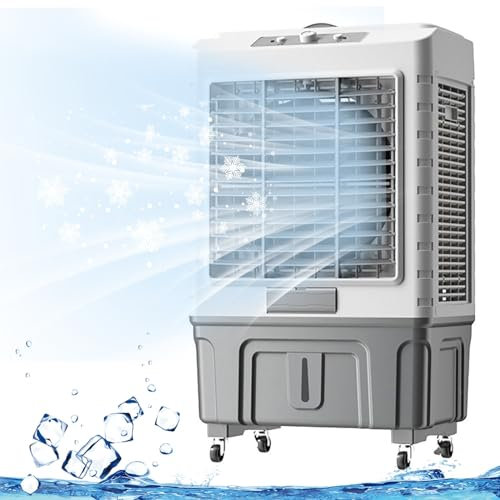 Evaporative Air Cooler, 3 Speeds, 120°oscillation, Water Cooler Fan with 4 Ice Boxes and Universal Casters, for Indoor, Outdoor, Garage, Commercial Use(Size:55L)