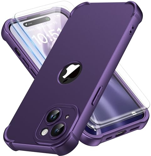 ORETECH für iPhone 15 Hülle Silikon mit Schutzfolie,Tiefes Violett | Militärschutz Stoßfest Kratzfest Handyhülle für iPhone 15, Vollständiger Kameraschutz, Vorne und Hinten Schutz Case