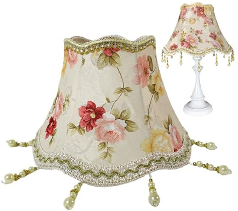 Lampenschirm Im Floralen Vintage-Stil Mit Quastenperle 249 cm Viktorianischer Lampenschirm Glockenform Boho-Stil Fransen-Lampenschirm FüR E27-Tischlampe