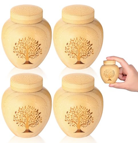Mini urne funéraire pour cendres humaines en bambou - Mini souvenir avec motif arbre de vie gravé pour les personnes et les animaux domestiques (arbre de vie, 4 pièces)
