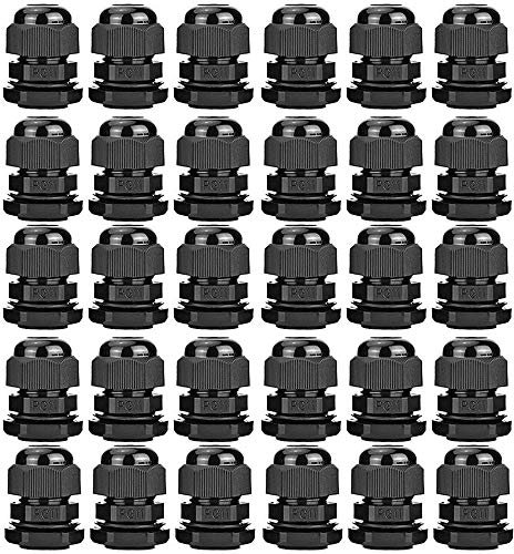 Gebildet Cable Gland, PG11 Plastic Waterproof Adjustable 5.0-10mm Cable Gland Joint with Gaskets, Wire Protector, M18*1.5 Wire Connector(Pack of 30, Black)