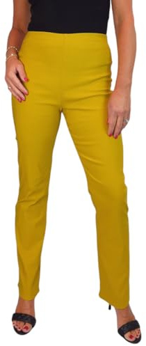 Paulo Due Women's Elasticated Waist Trousers Pull On High Waist Straight Leg Trousers Evening Day Office Work 8-22