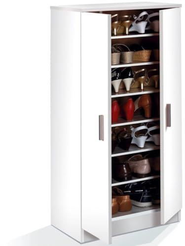 Trentiner Armadio portascarpe salvaspazio bianco con 2 ante e 6 ripiani estraibili, 108x55x36 cm | Creta