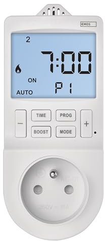 EMOS 2in1 Steckdosentermostato und Zeitschaltuhr, digitaler Raumtemperaturregler und Timer-Steckdose für Heizung und Kühlung, Heizkörper, Infrarotheizung, Aqua/Terra, Gewächshaus, P5660FR