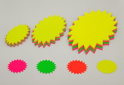 60 - Sterne - Sortiment Preisschilder aus Neon Karton gemischt 3 Größen 380g/qm Preisauszeichnung deko