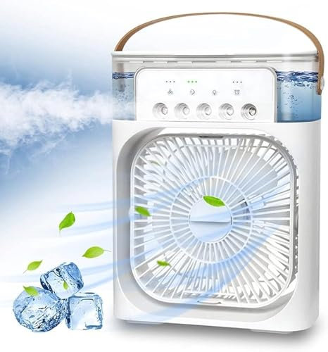 Tragbare Klimaanlage Fan, 4 in 1 Personal Mini Cooling Fan mit Wassernebel Spray, 3 Geschwindigkeiten Verdunstungsluft Kühler Wasser Fan Spray Nebel Tischventilator für Home Office Room (White)