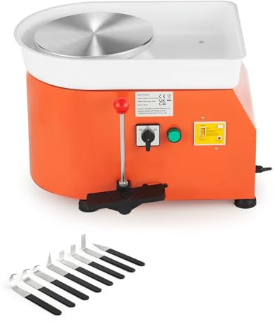 CREWORKS 350W Tornio per Ceramica Elettrico da 25 cm con Maniglia e Pedale Tornio per Argilla con velocità Regolabile a 300rpm e Strumenti per Scultura Ruota di Ceramica per Bambini Adulti