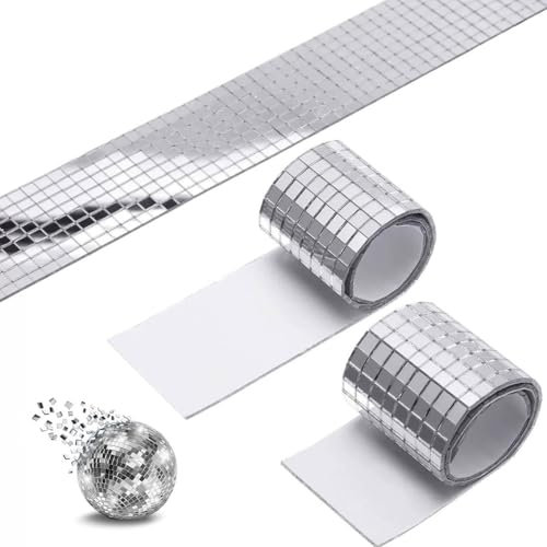 Comioke Mosaique Miroir, Autocollant Mosaique Verre, 2 Roll/3200 Pièces Miroir Carrelage Auto Adhésif, Mini Carreaux pour Cuisine, Restaurant, Disco Party DIY Decor - Argent (5 x 5mm)