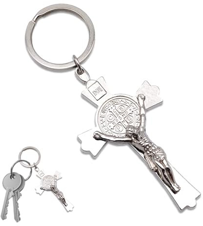 Leddy Living Porte-clés INRI crucifié de Jésus-Christ - Pendentif religieux en métal pour clés, sac à dos et voiture - Symbole de foi et protection - Idée cadeau chrétien, acier, 11 cm