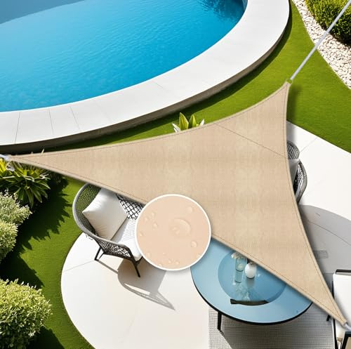 Haoyunll Sonnensegel Wasserdicht Dreieckig, Outdoor Sonnenschutz aus Polyester, UV-Schutz für Balkon, Terrasse, Terrassenüberdachung, Khaki, 7x7x7m