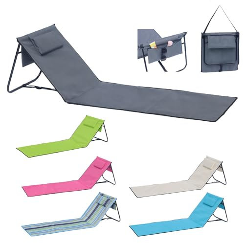 Mojawo TOP Tapis de plage - Chaise longue de plage - Coussin de dossier pliable avec poche pour téléphone portable - Rembourrage en mousse - L 152 x l 51 x H 41 cm - Rose