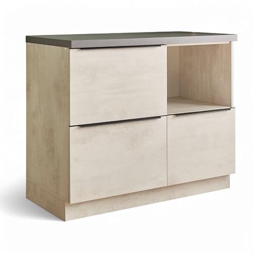 Sanibel Moderner Küchenunterschrank in Chromix Weiß, Chromix Anthrazit FSC-Zertifiziert - Geräumiger Unterschrank Küche mit viel Stauraum - 110 x 94 x 60 cm (B/H/T)