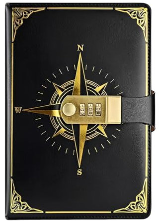 Regerly Diario con lucchetto, 1 taccuino con serratura A5 in pelle PU diario di viaggio con codice 200 pagine, diario con codice vintage, per donne e uomini (nero)