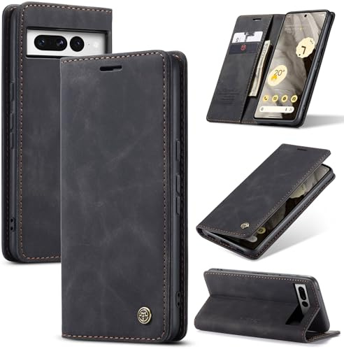 Samokor Handyhülle für Google Pixel 7 Pro 5G Magnet Leder Klapphülle | Premium Leder,Klappbar,Flip Case,Schutzhülle,Tasche,Kartenfach,Standfunktion,Stoßfest,Hülle für Google Pixel 7 Pro,Schwarz