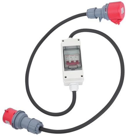 32A auf 16A Adapter mit Leitungsschutzschalter | CEE Adapter Starkstrom 3-Phasig für Baustelle, Camping & E-Fahrzeuge | IP44 Spritzwassergeschützt mit 1m Gummikabel