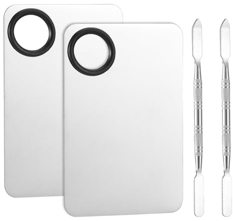 Coptiner 2pcs Makeup Palette Set,2 Palettes & Stainless Steel 4 Double-Ended Spatulas, Artist Grade Surface for Foundation, Concealer, Lipstick, Nail Art, Easy Clean