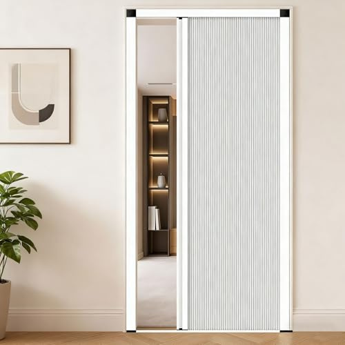 Falttür Akkordeon-Falttür for den Innenbereich ohne Bohren mit multifunktionalem Zellgewebenetz, einziehbare Fliegengittertür mit Aluminiumrahmen(W36in/91cm-h78in/200cm)