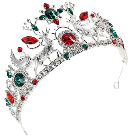 IWOWHERO Couronne de Mariée Reine des Glaces Alliage avec Strass Serre-tête Cerf Neige pour Noël Fête et Mariage Accessoire Cheveux Festif pour Femmes