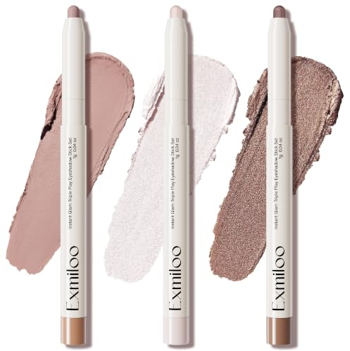 Exmiloo Creme Lidschatten Stift Set, Matte & Schimmer, Everyday Neutrals | Wasserfest Lidschattenstift 3 Neutrals Shades, Base, Brighten & Define, Finger Blendable, Leicht zu Verblenden, für Anfänger