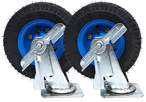 Generisch 2 pneumatische Lenkrollen für schwere Lasten, Bock-/Lenk-/Bremsrollen für die Industrie mit doppeltem Kugellager, Gummi-Lenkrolle mit 209 kg Tragkraft, gewerbliche/industrielle Anw