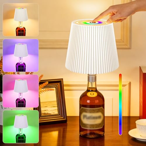 Wireless Bottle Lamp, Warm White RGB Dimmable Touch Control Tabletop Light, USB-C Rechargeable LED Wine Bottle Lamp, Decorative Light Bulbs for Party, Bars, Restaurants, Waterproof, 1 Pack (WHITE)